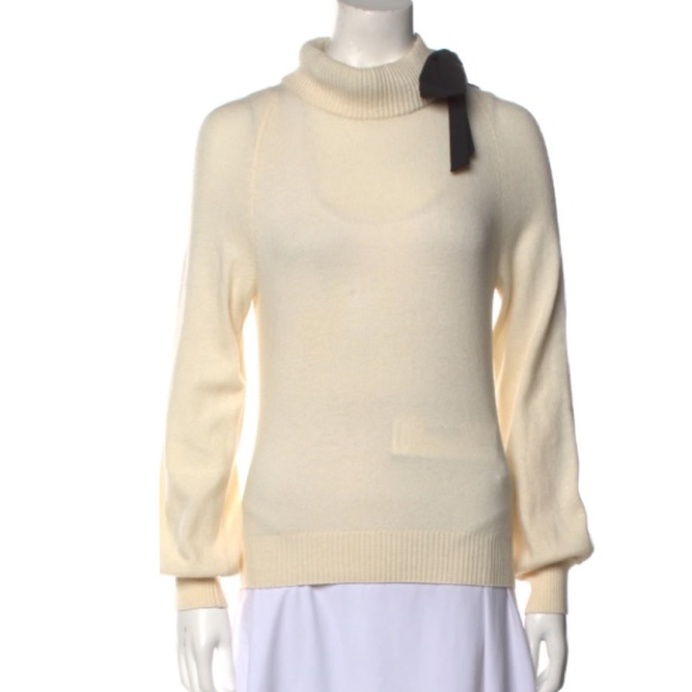 RED Valentino Cream Turtleneck Sweater with Bow Detail